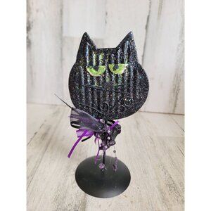 Metal black cat face Halloween glitter home decor figure